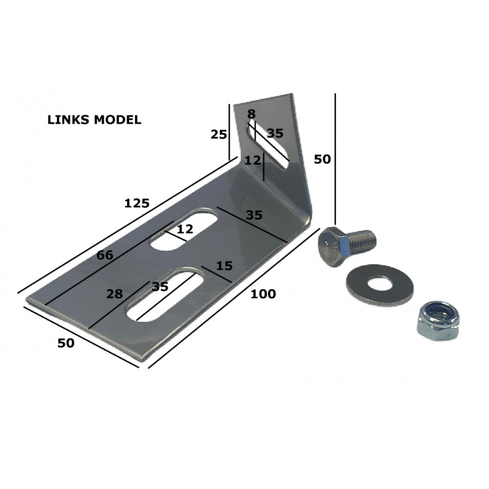 Left-hand mounting bracket – model with dimensions Dimensions of mounting brackets for fattening pig feed troughs