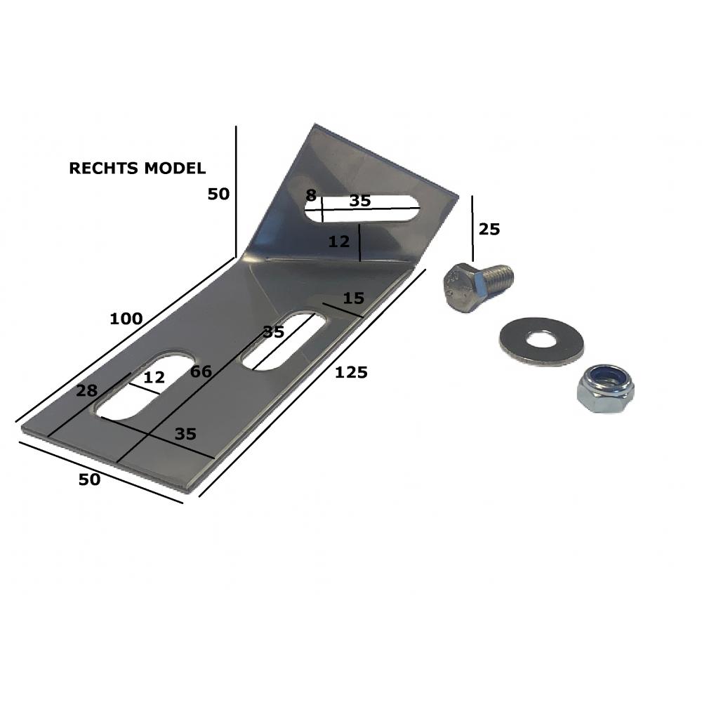 Stainless steel mounting bracket for pig feed trough, right-hand model Stainless steel mounting bracket for fattening pig feed troughs