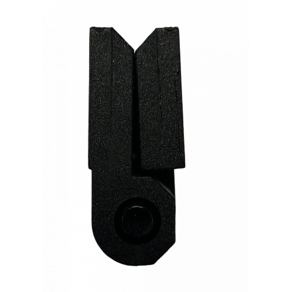 Plastic screw-on hinge 50x50 Side view of a plastic screw-on hinge